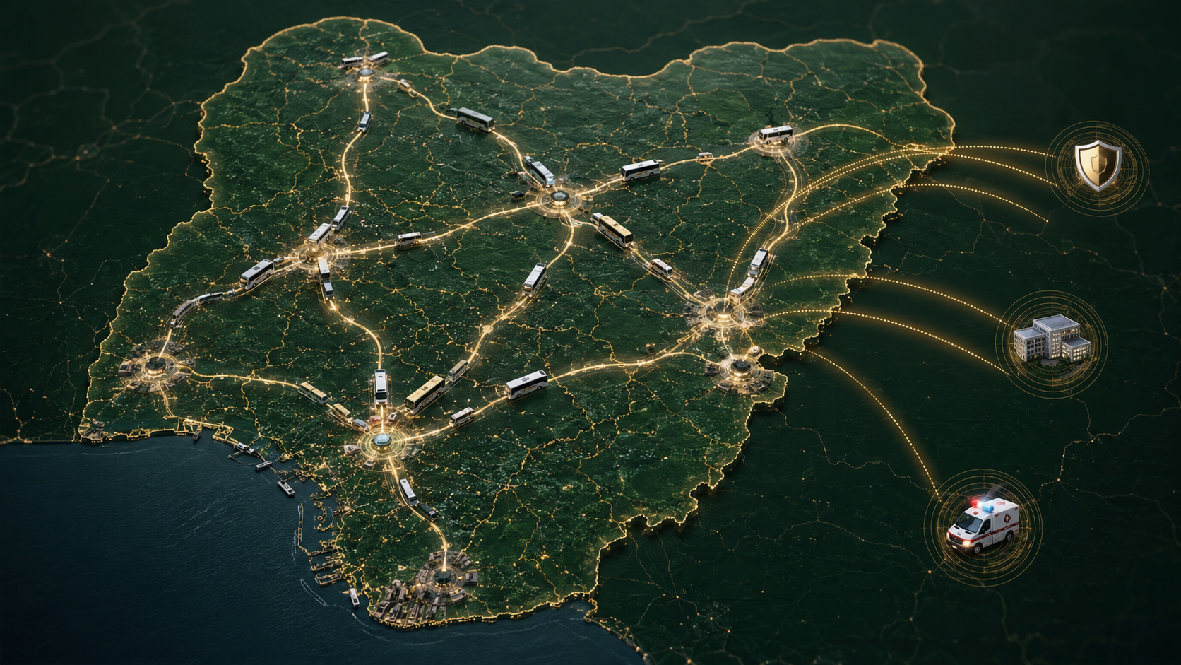 Illustration of a connected road transport network across Nigeria